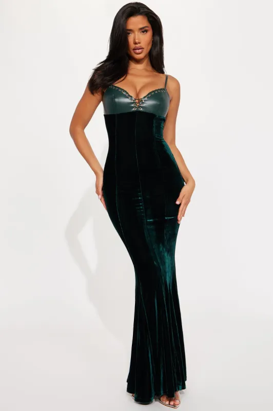 Heather Velvet Maxi Dress - Hunter sold by Fashion Nova