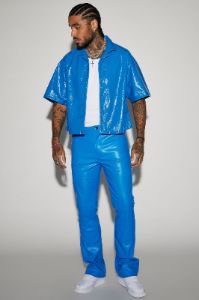 Da Baddie Faux Leather Cropped Button Up Shirt - Blue sold by Fashion Nova