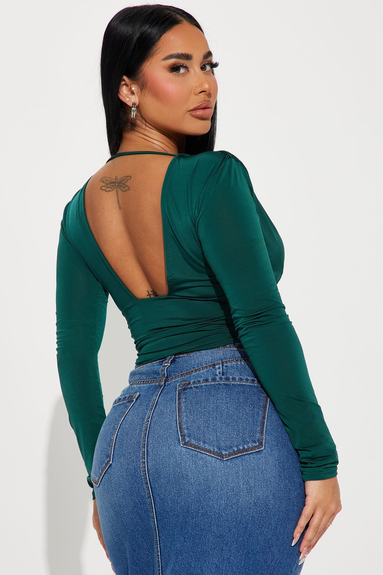 Passion Plunge Neck Top - Hunter sold by Fashion Nova product image thumbnail 3