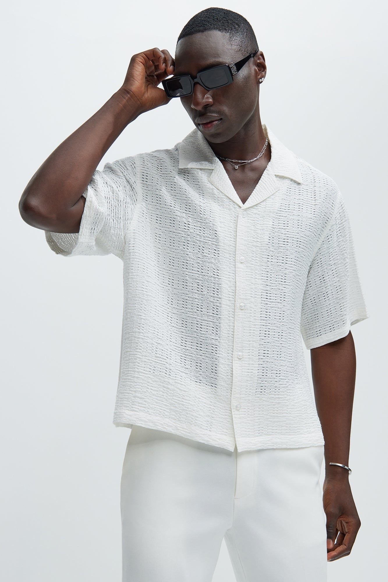 Crochet Textured Shirt - Off White sold by Fashion Nova