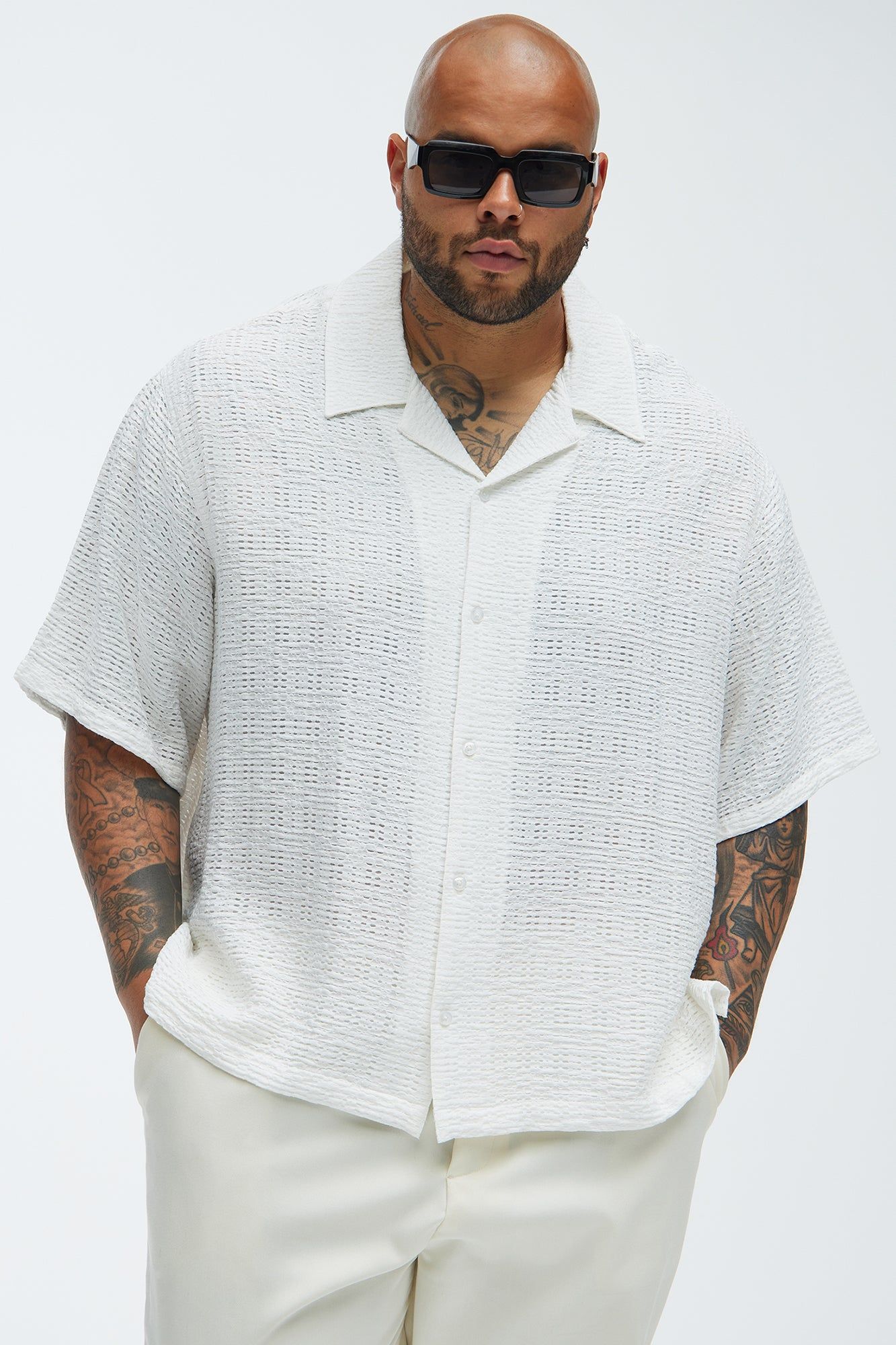 Crochet Textured Shirt - Off White sold by Fashion Nova product image thumbnail 5