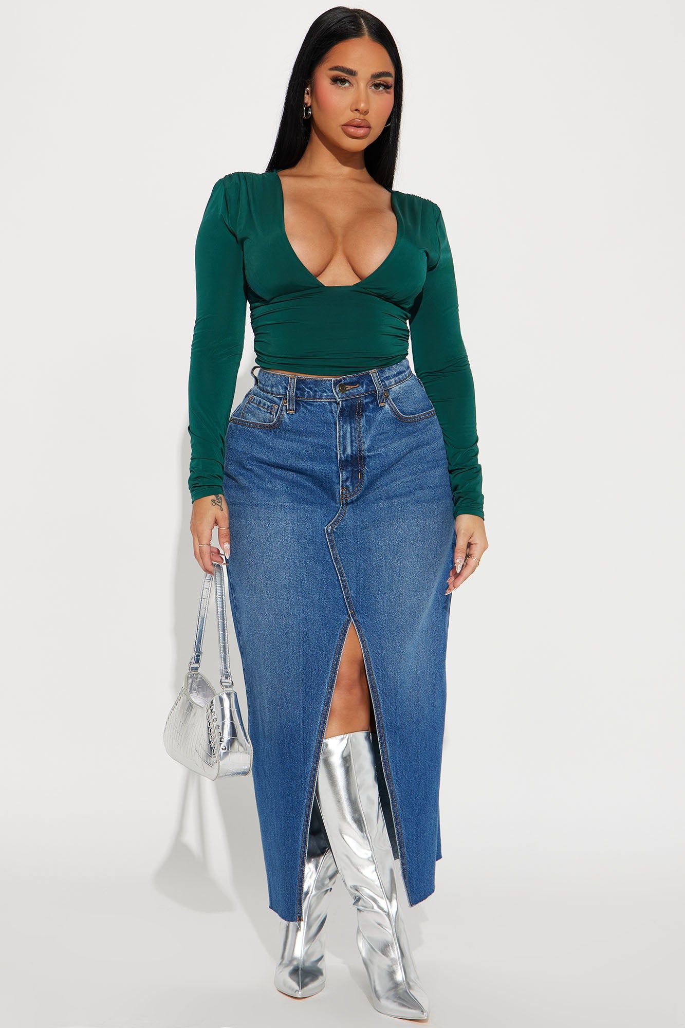 Passion Plunge Neck Top - Hunter sold by Fashion Nova product image thumbnail 2