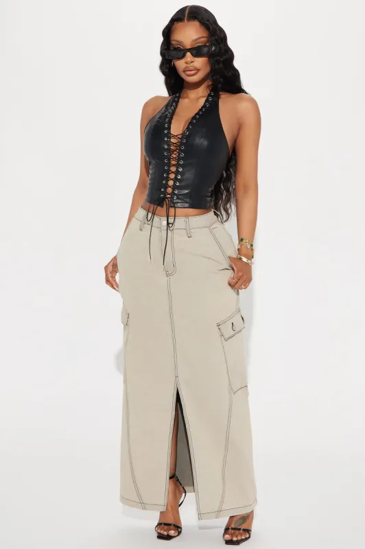Got A Feeling Cargo Maxi Skirt - Stone sold by Fashion Nova