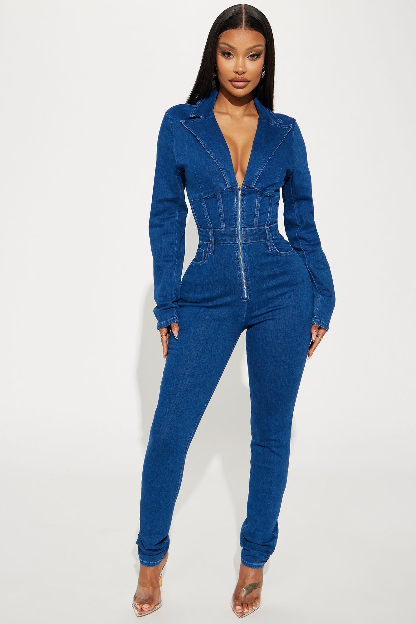 Bring The Energy Denim Jumpsuit - Dark Wash sold by Fashion Nova