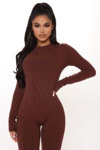 Maribel Snatched Jumpsuit - Chestnut sold by Fashion Nova