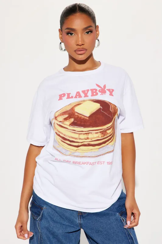 Playboy Pancakes Washed Tee - White/combo sold by Fashion Nova
