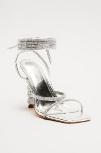 All The Glamour Embellished Wrap Up Heeled Sandals - Silver sold by Fashion Nova