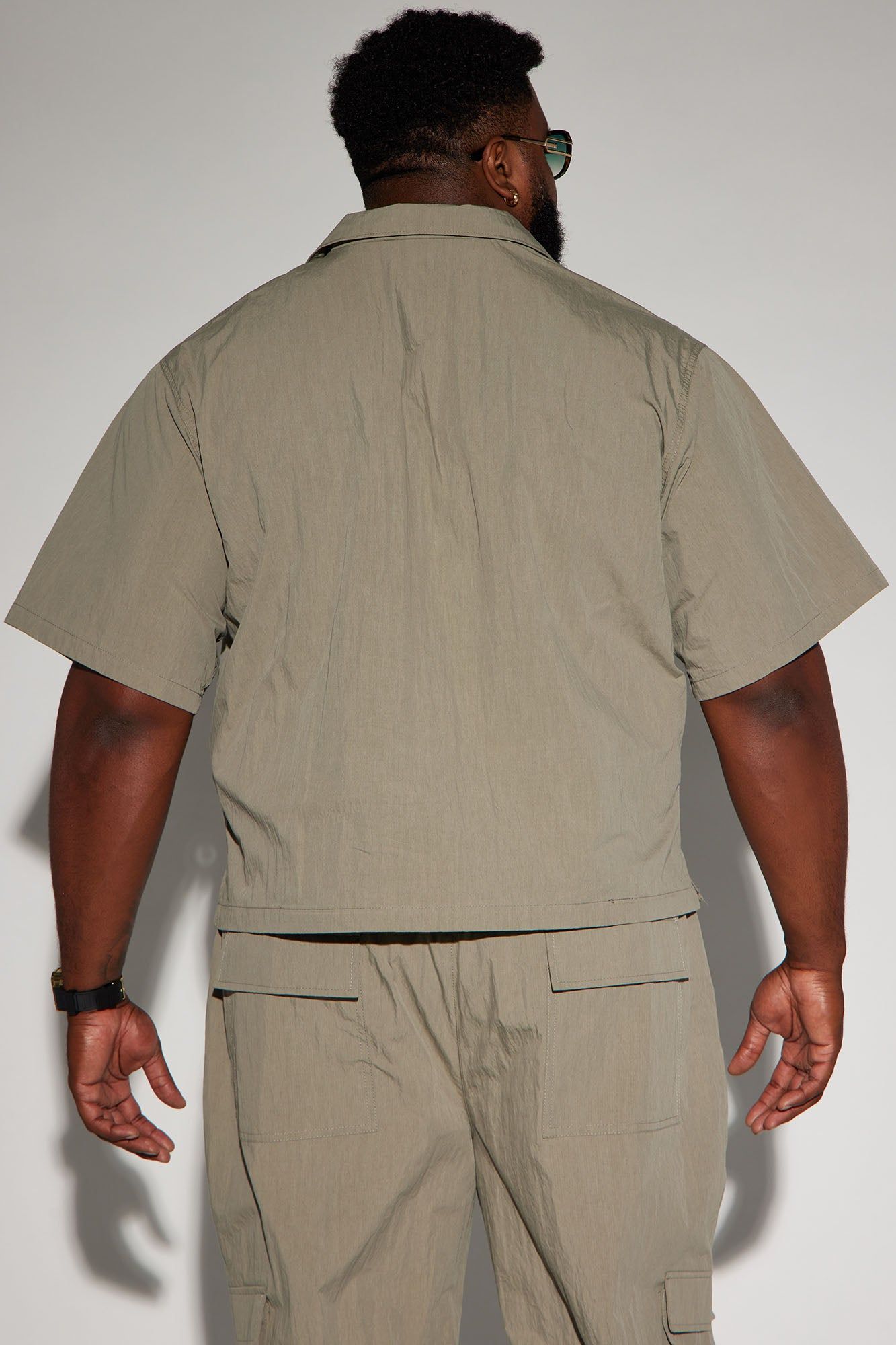 Lagos Textured Nylon Cropped Button Up Shirt - Olive sold by Fashion Nova product image thumbnail 6