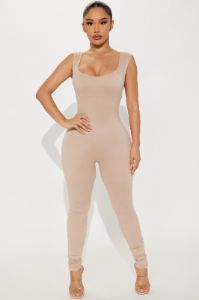 Cassie Double Lined Jumpsuit - Taupe sold by Fashion Nova