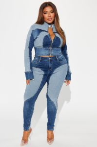 Coronado Two Tone Denim Moto Jacket - Medium Wash sold by Fashion Nova