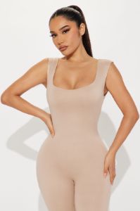Cassie Double Lined Jumpsuit - Taupe sold by Fashion Nova