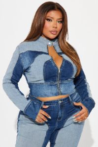 Coronado Two Tone Denim Moto Jacket - Medium Wash sold by Fashion Nova