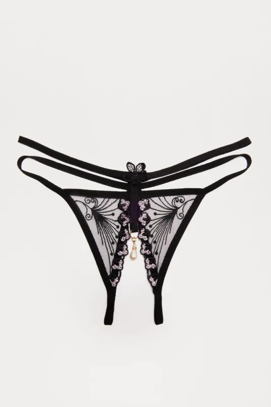 Halie Lace Crotchless Thong Panty - Black sold by Fashion Nova
