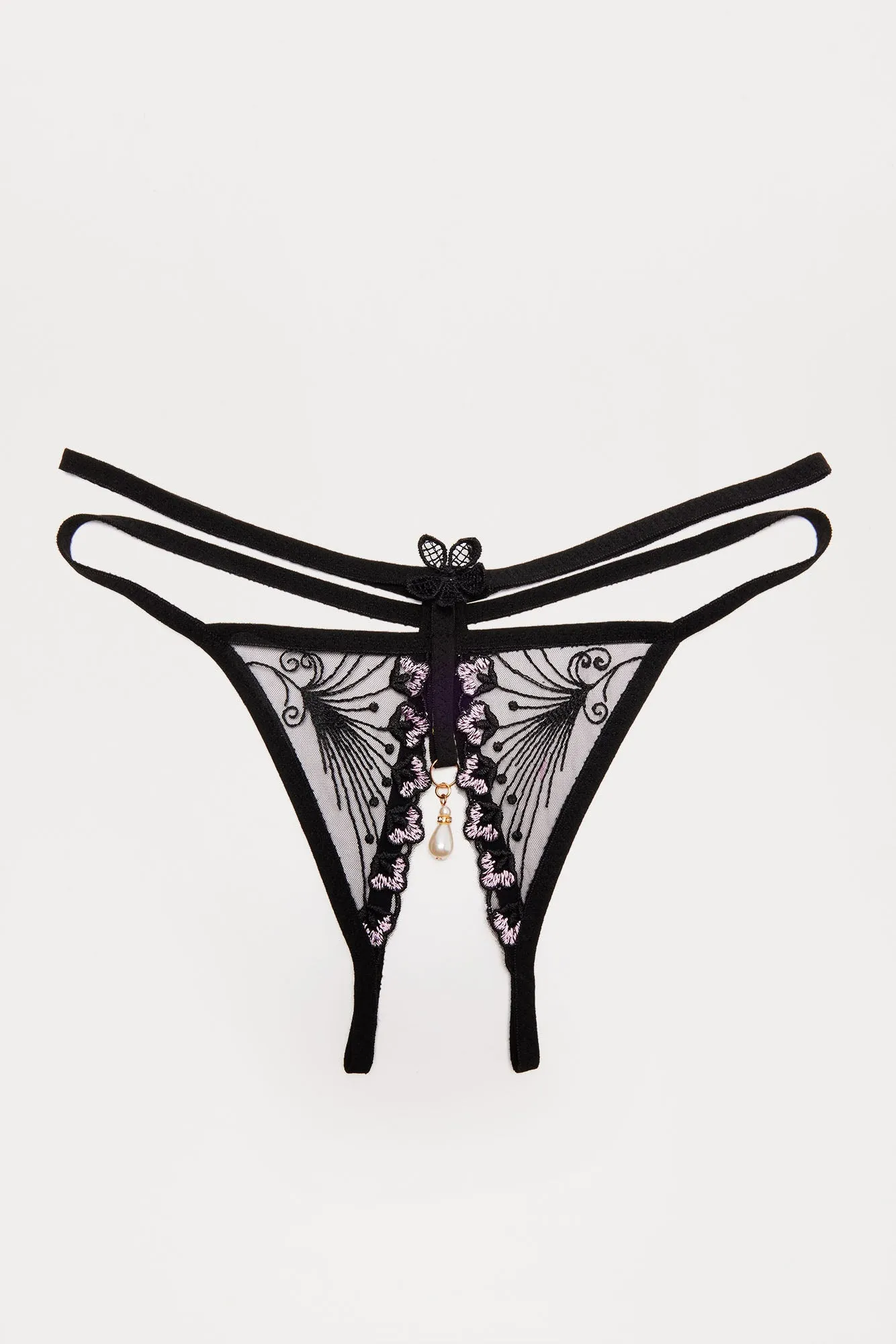 Halie Lace Crotchless Thong Panty - Black sold by Fashion Nova