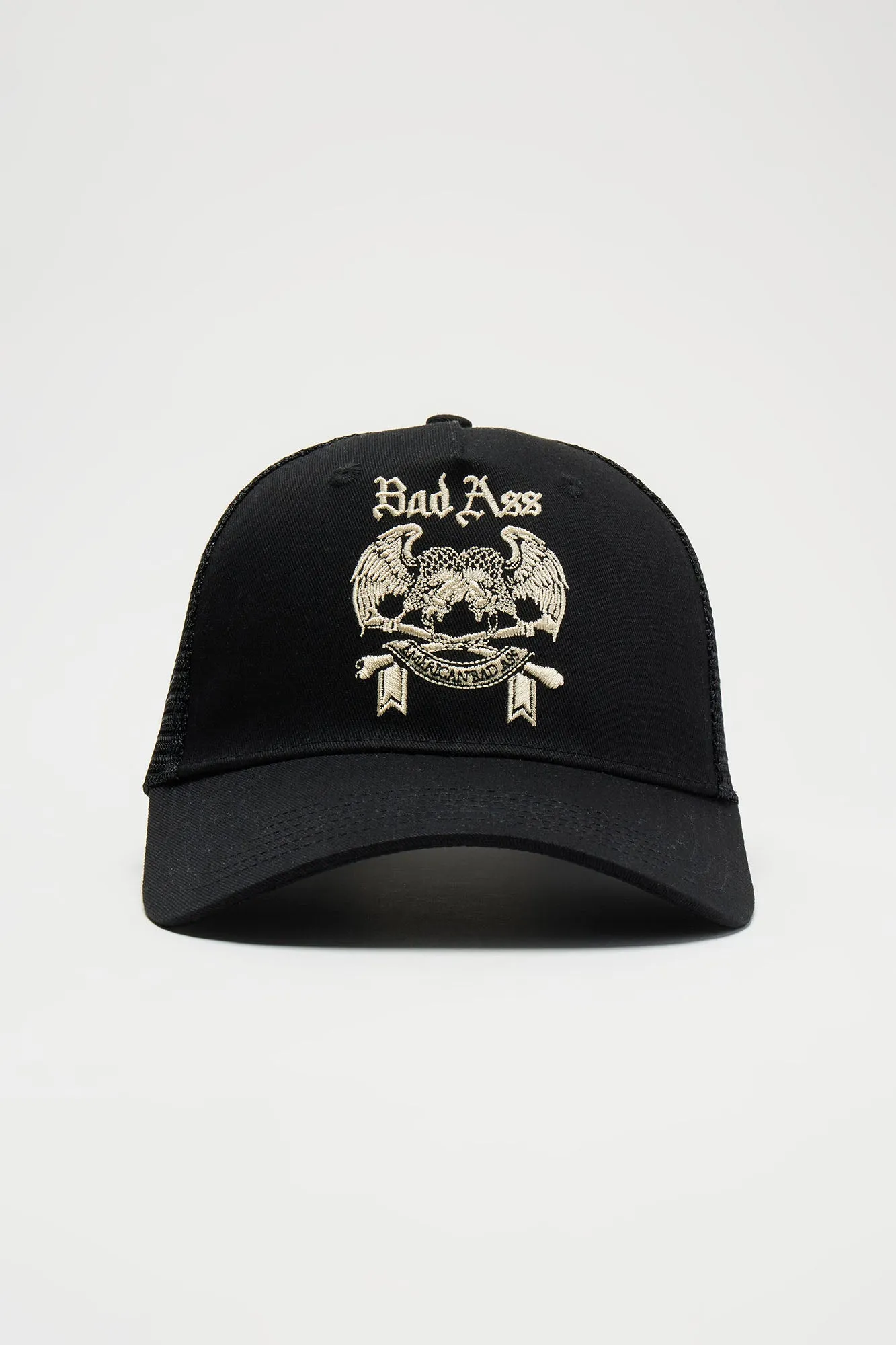Bad Ass Twill Trucker Hat - Black sold by Fashion Nova
