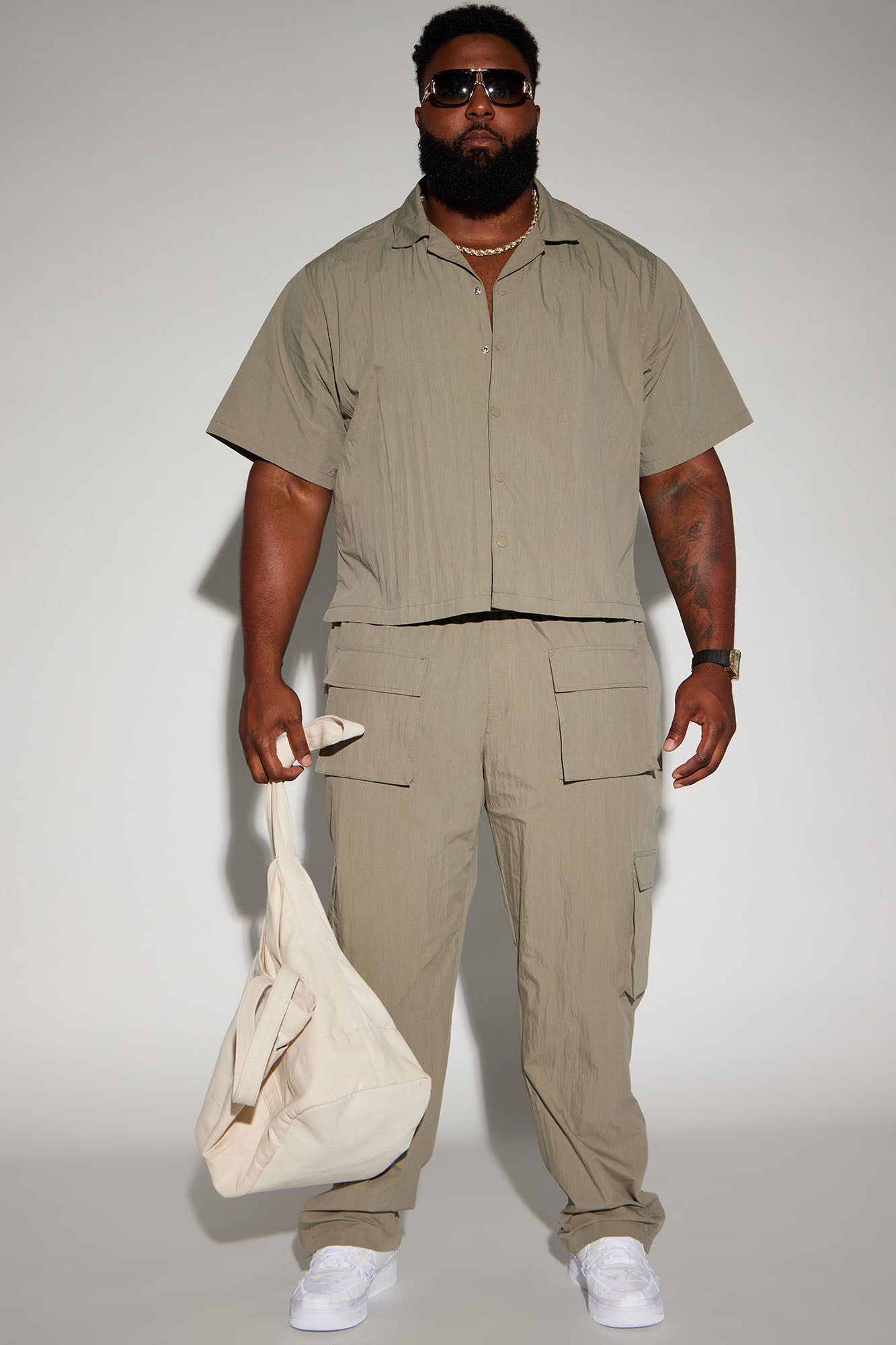 Lagos Textured Nylon Cropped Button Up Shirt - Olive sold by Fashion Nova product image thumbnail 5