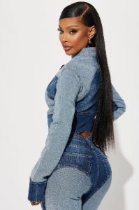 Coronado Two Tone Denim Moto Jacket - Medium Wash sold by Fashion Nova