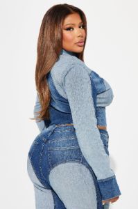 Coronado Two Tone Denim Moto Jacket - Medium Wash sold by Fashion Nova
