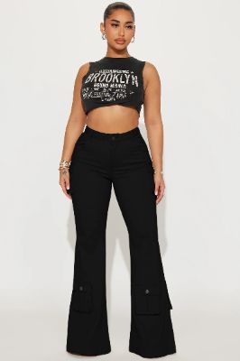 Let Them Know Cargo Flare Pant - Black sold by Fashion Nova