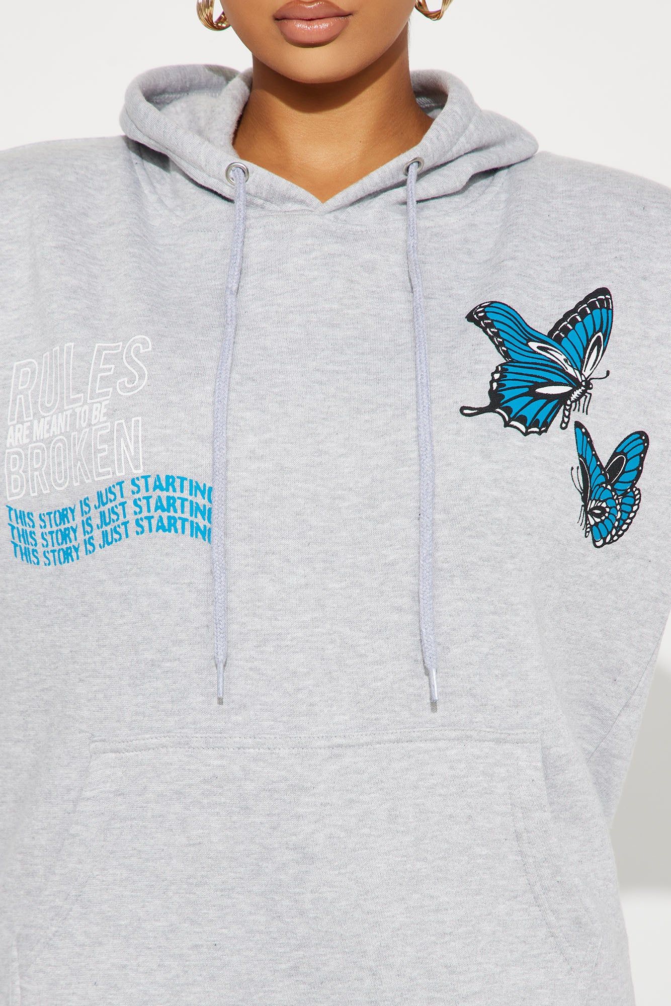 Break The Rules Butterfly Hoodie - Heather Grey sold by Fashion Nova product image thumbnail 3