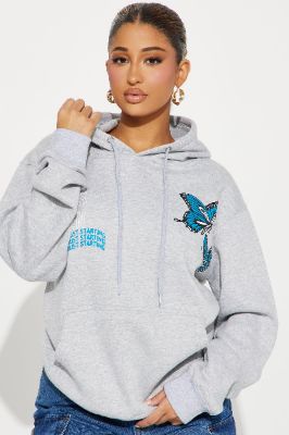 Break The Rules Butterfly Hoodie - Heather Grey made by Fashion Nova