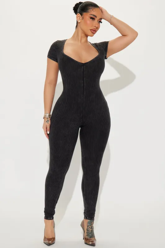 Look For You Washed Jumpsuit - Charcoal sold by Fashion Nova