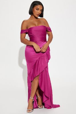 Kyla Satin Gown - Fuchsia sold by Fashion Nova