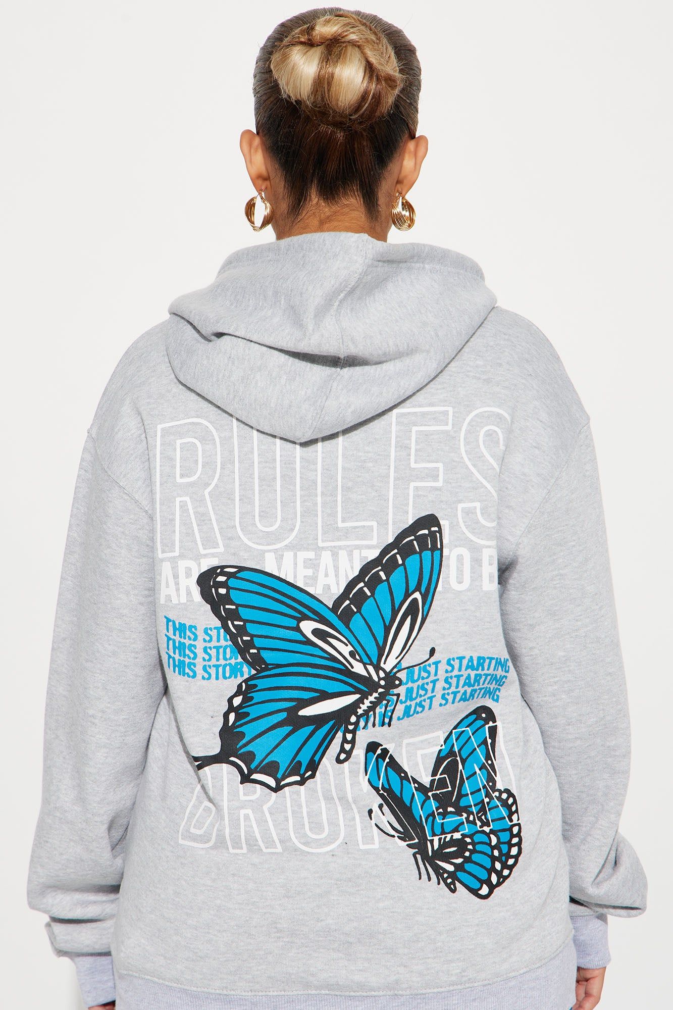 Break The Rules Butterfly Hoodie - Heather Grey sold by Fashion Nova product image thumbnail 4