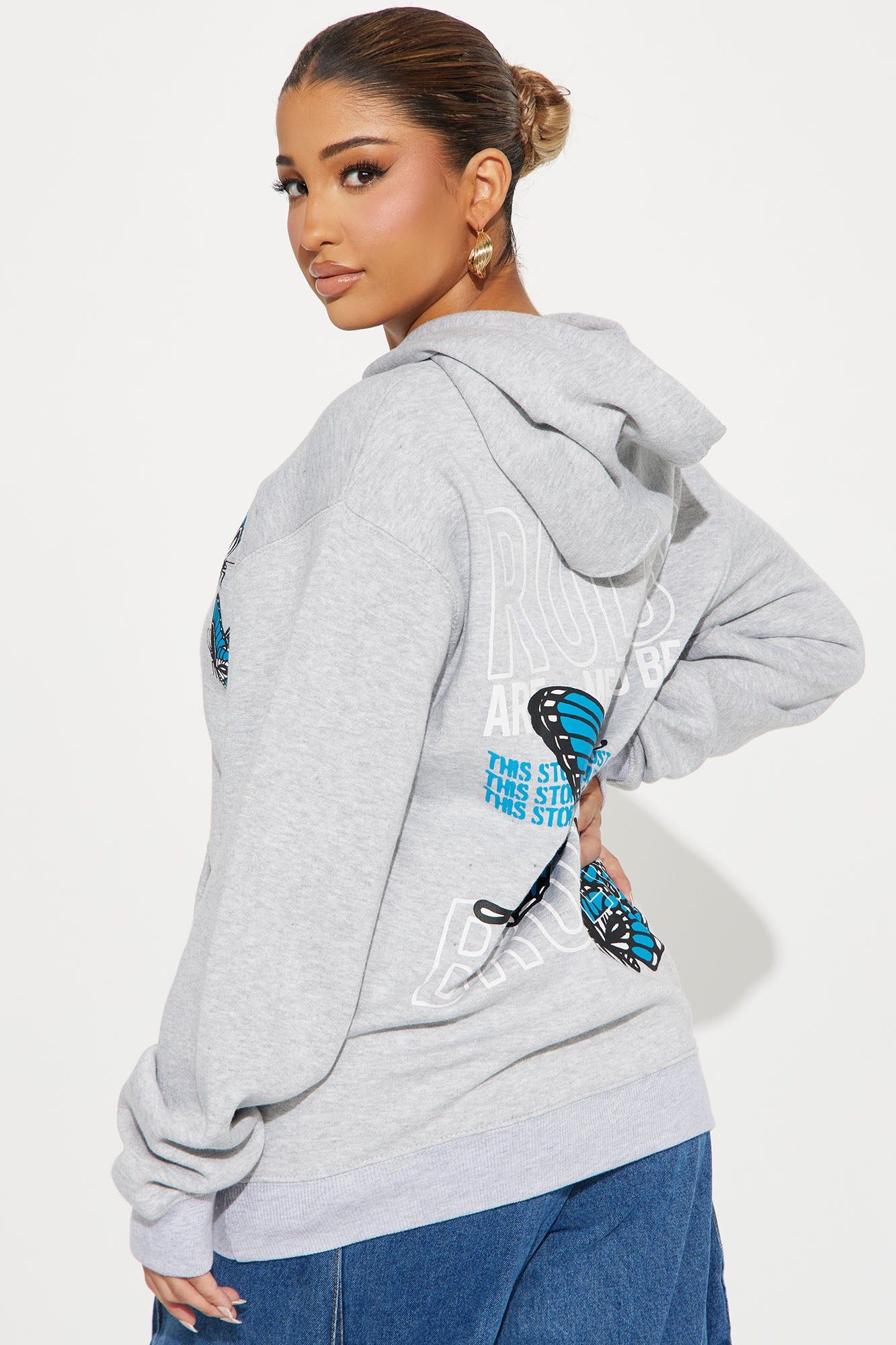 Break The Rules Butterfly Hoodie - Heather Grey sold by Fashion Nova product image thumbnail 5