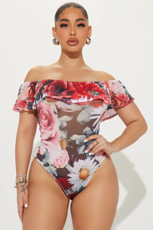 Floral Arrangement Bodysuit - Red/combo sold by Fashion Nova