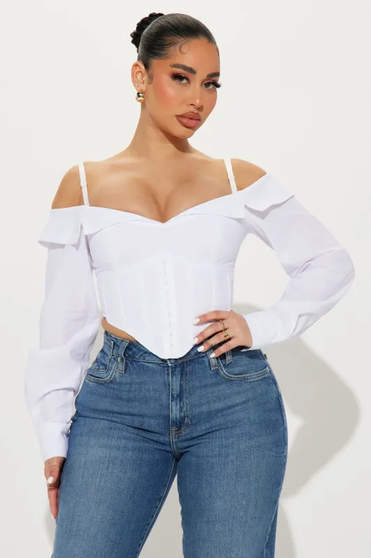 Meredith Poplin Corset Top - White sold by Fashion Nova