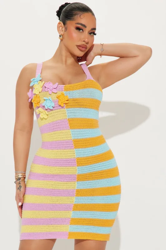 Alexis Crochet Mini Dress - Pink/combo sold by Fashion Nova