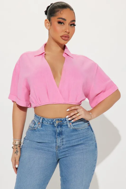 Riley Linen Blouse Top - Pink sold by Fashion Nova