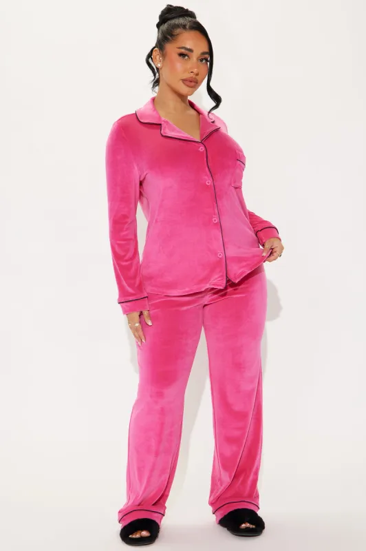 Head In The Clouds Velvet PJ Pant Set - Fuchsia sold by Fashion Nova