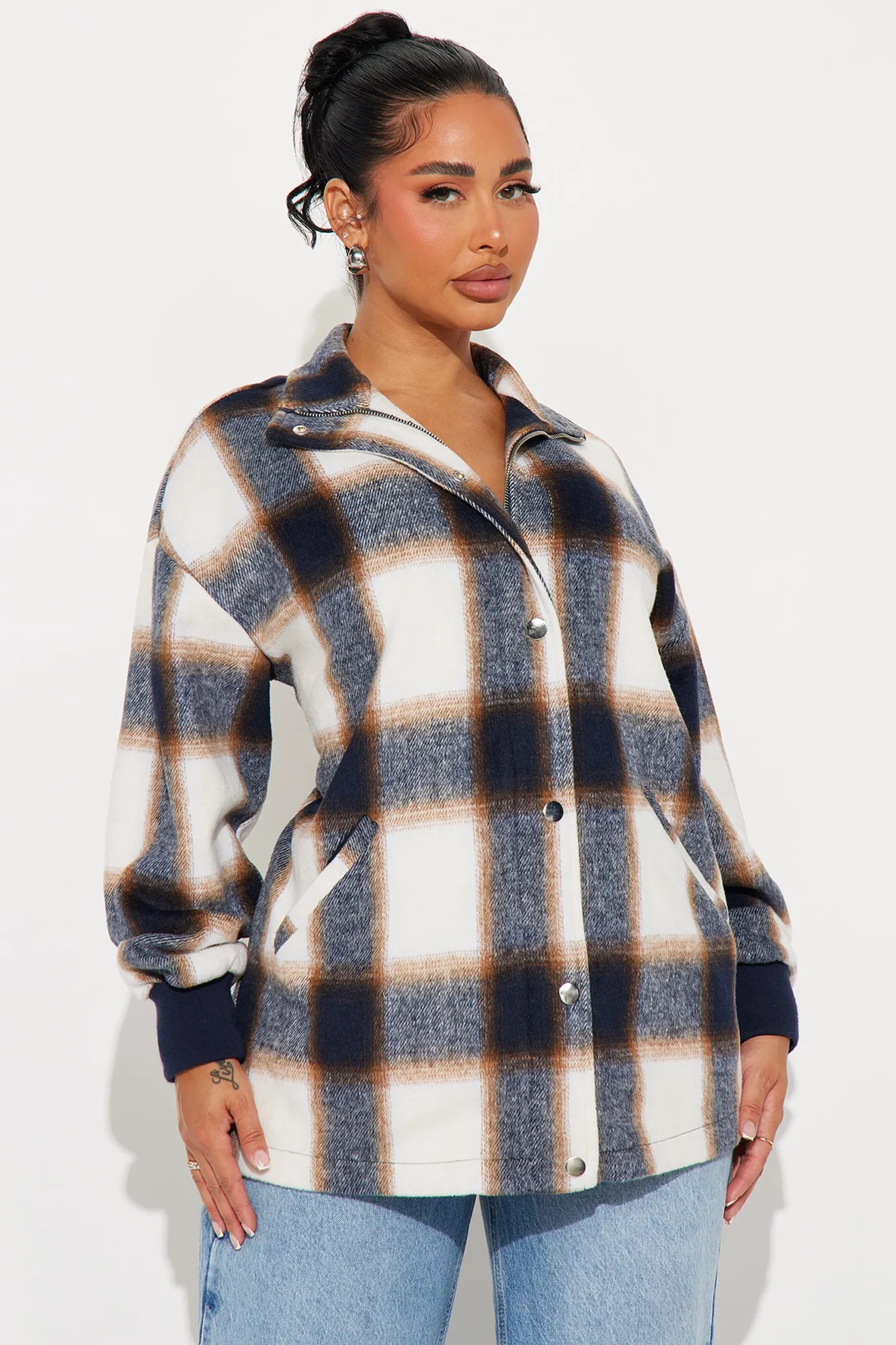 No Promises Plaid Jacket - Navy/combo sold by Fashion Nova product image thumbnail 3