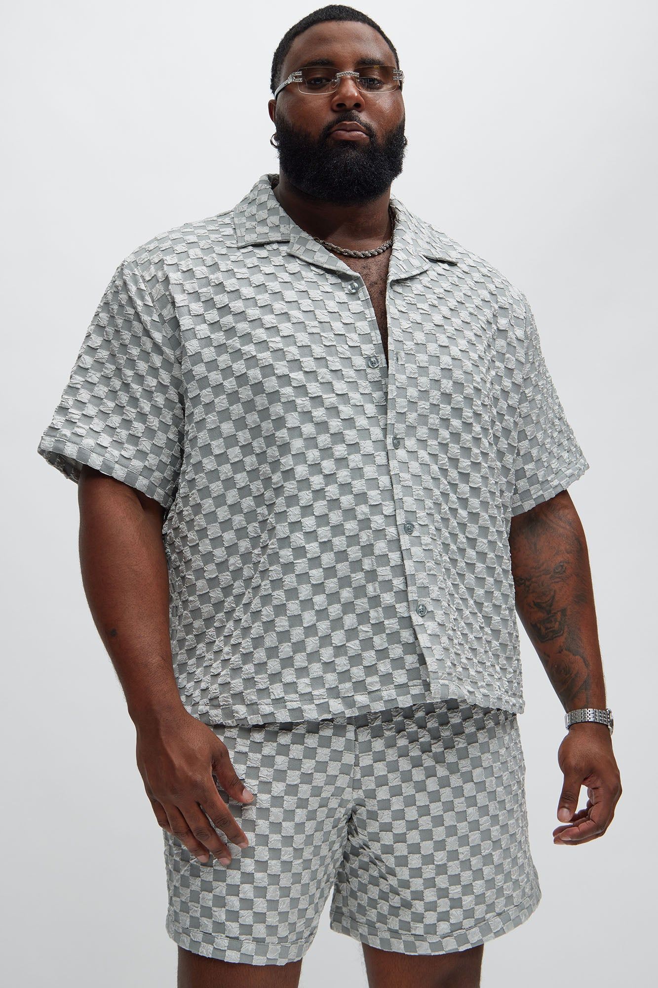 Crinkled Checkers Shirt - Grey sold by Fashion Nova product image thumbnail 5