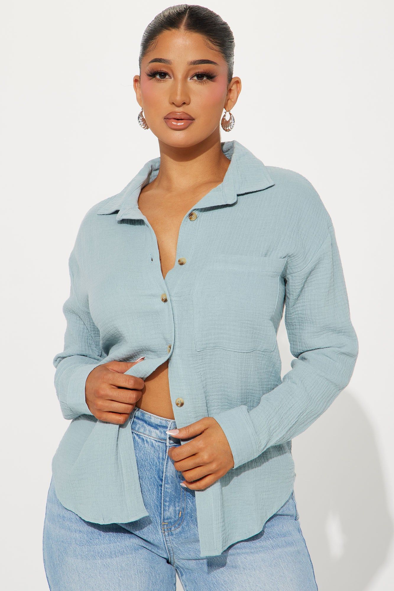 Against The Wind Shirt - Blue sold by Fashion Nova