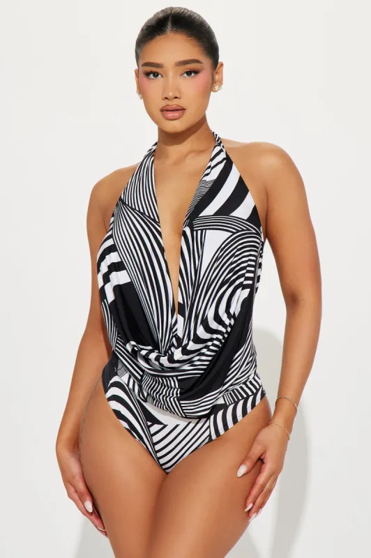 Tropical Getaway Bodysuit - Black/White sold by Fashion Nova