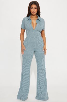 Stay Steady Ribbed Jumpsuit - Blue sold by Fashion Nova