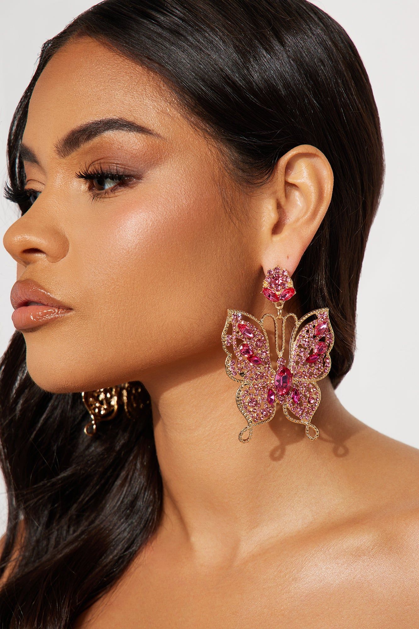 Catching Butterflies Earrings - Gold/Pink sold by Fashion Nova