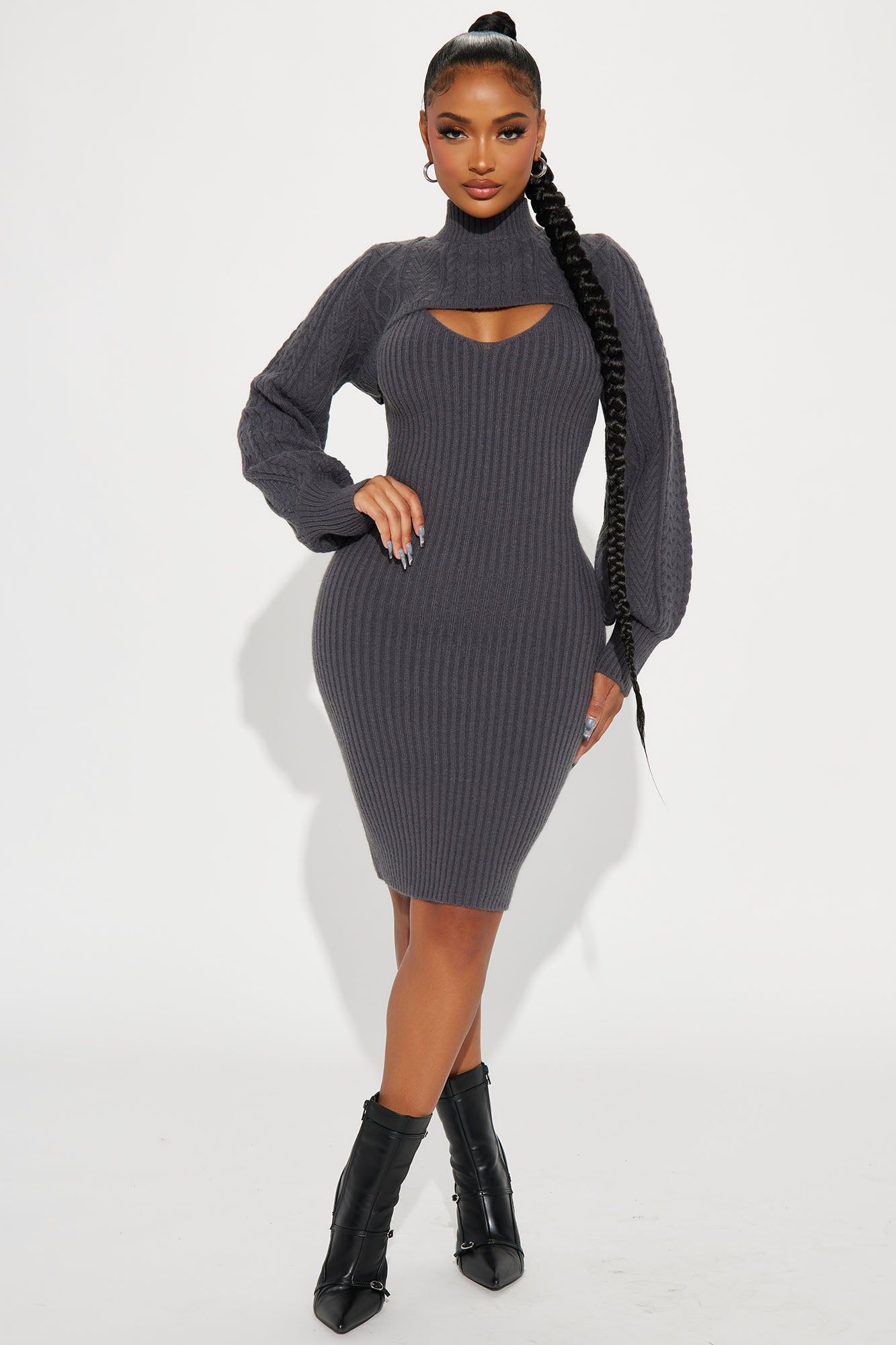 Wren Sweater Mini Dress Set - Charcoal sold by Fashion Nova product image thumbnail 2