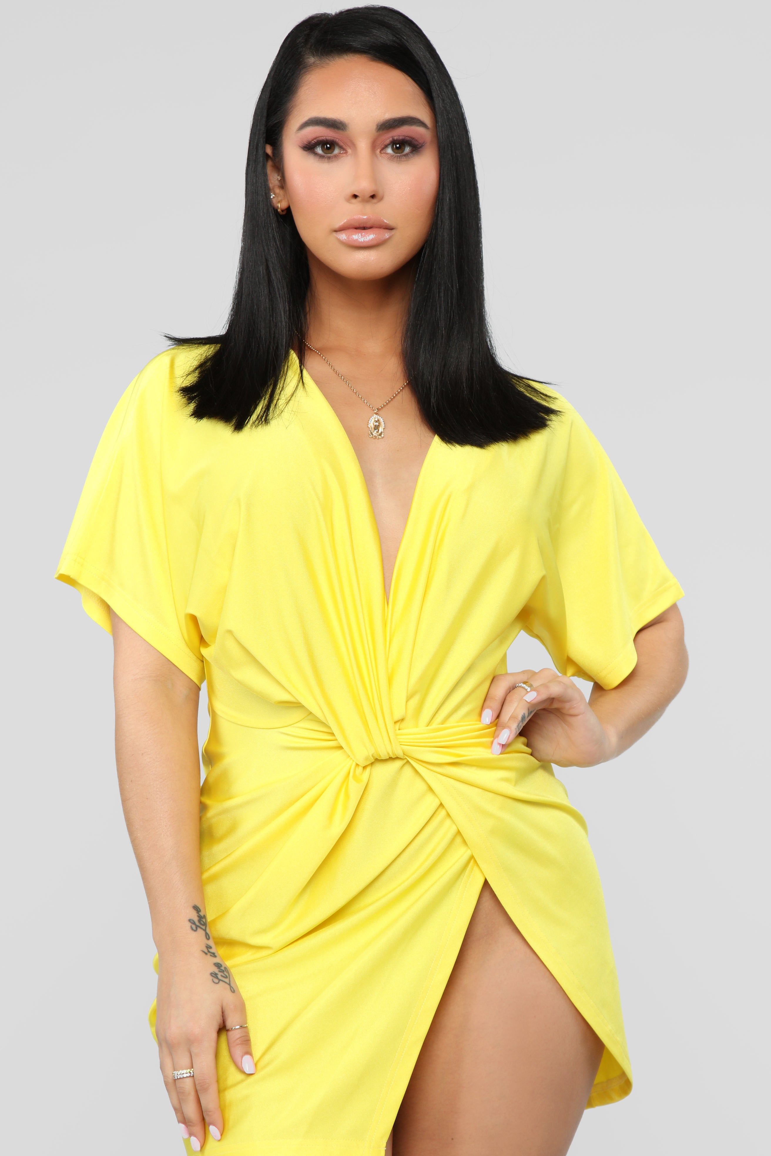 Do The Dolman Sleeve Dress - Neon Yellow sold by Fashion Nova