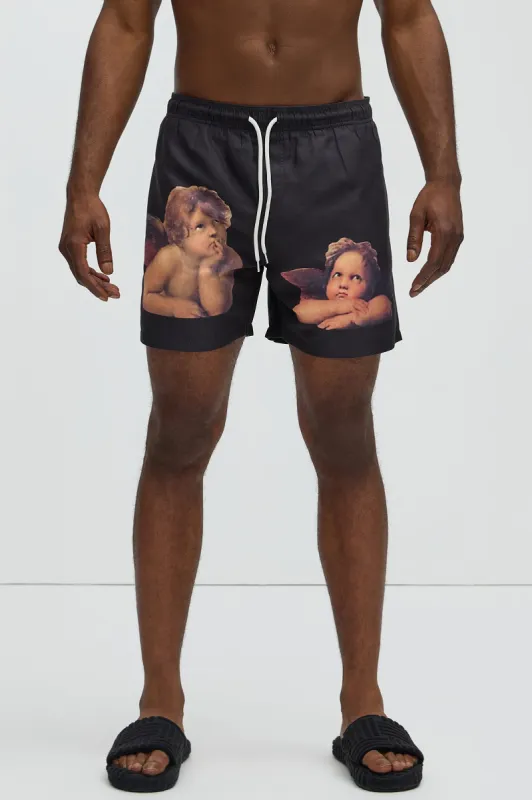 Rafel Cherubs Swim Trunk - Black sold by Fashion Nova