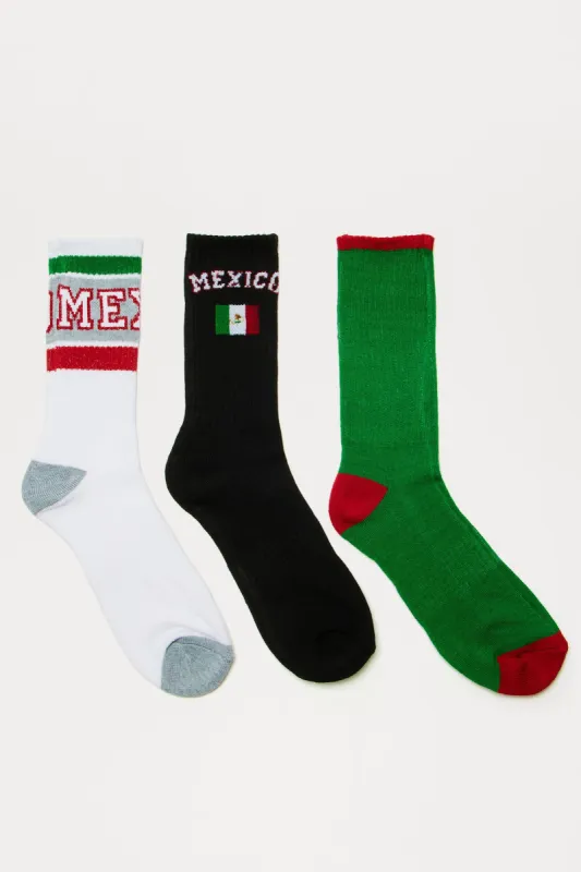 Mexico 3 Pack Sock Set - White/combo sold by Fashion Nova