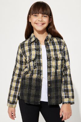 Mini Long Sleeve Dip Dye Knit Plaid Flannel - Gold/Multi sold by Fashion Nova