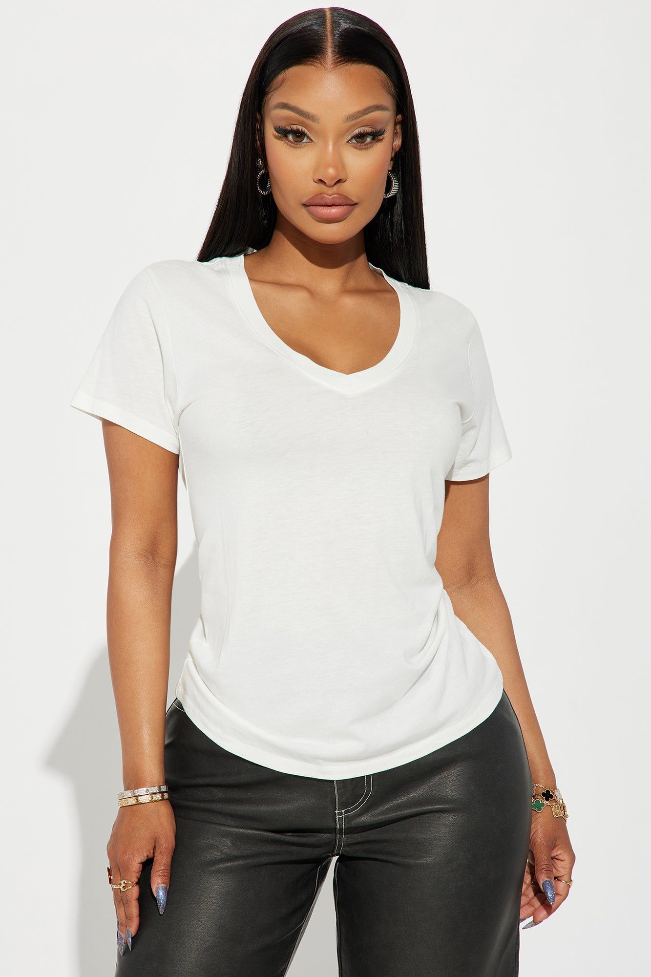 Vanessa V-Neck Basic Short Sleeve - White sold by Fashion Nova