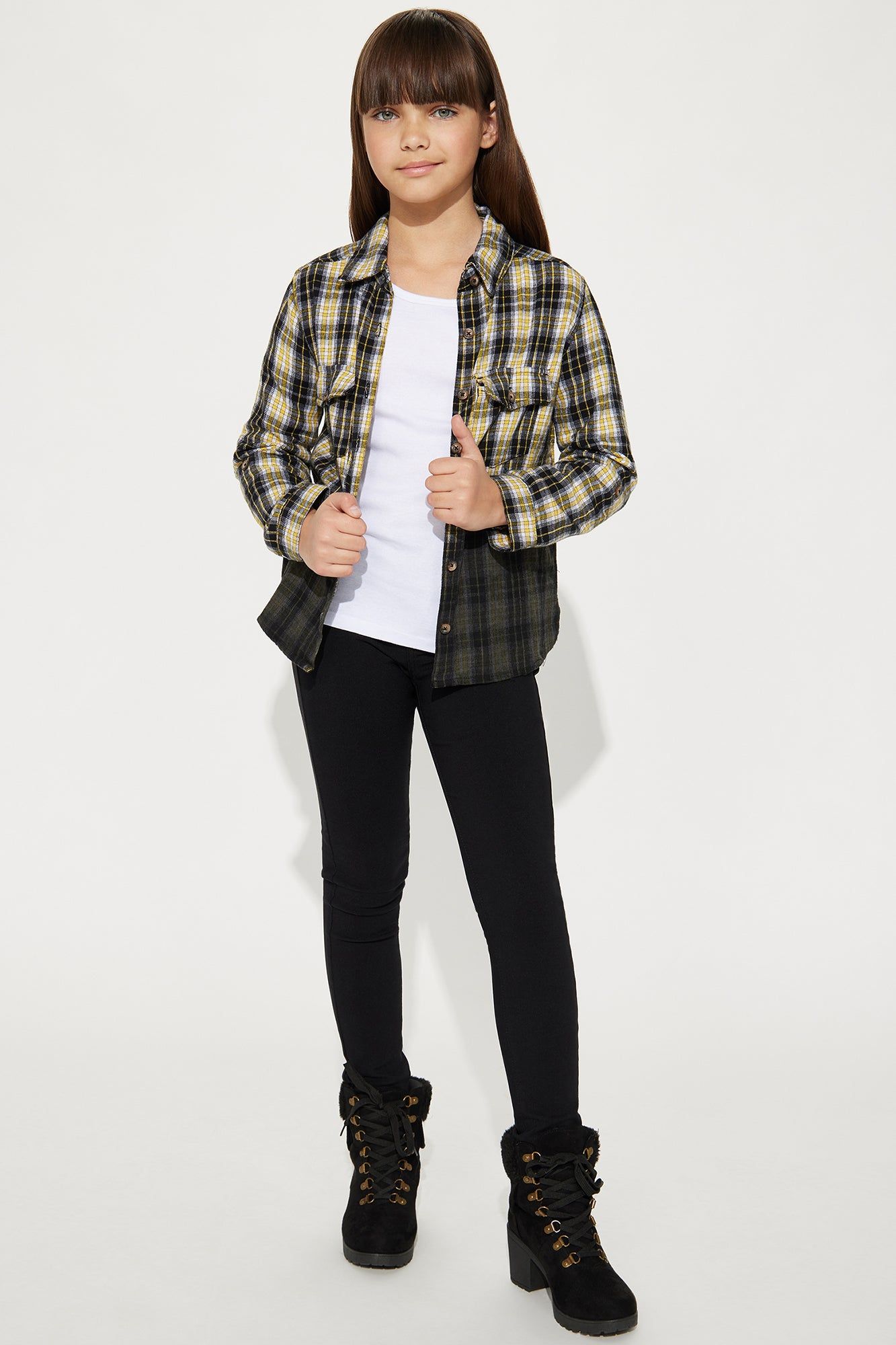 Mini Long Sleeve Dip Dye Knit Plaid Flannel - Gold/Multi sold by Fashion Nova product image thumbnail 2