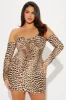 Running Wild Off Shoulder Mini Dress - Leopard sold by Fashion Nova