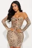 Running Wild Off Shoulder Mini Dress - Leopard sold by Fashion Nova
