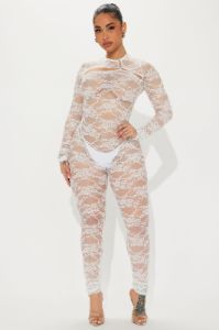 Love Me Lace Jumpsuit  - White sold by Fashion Nova